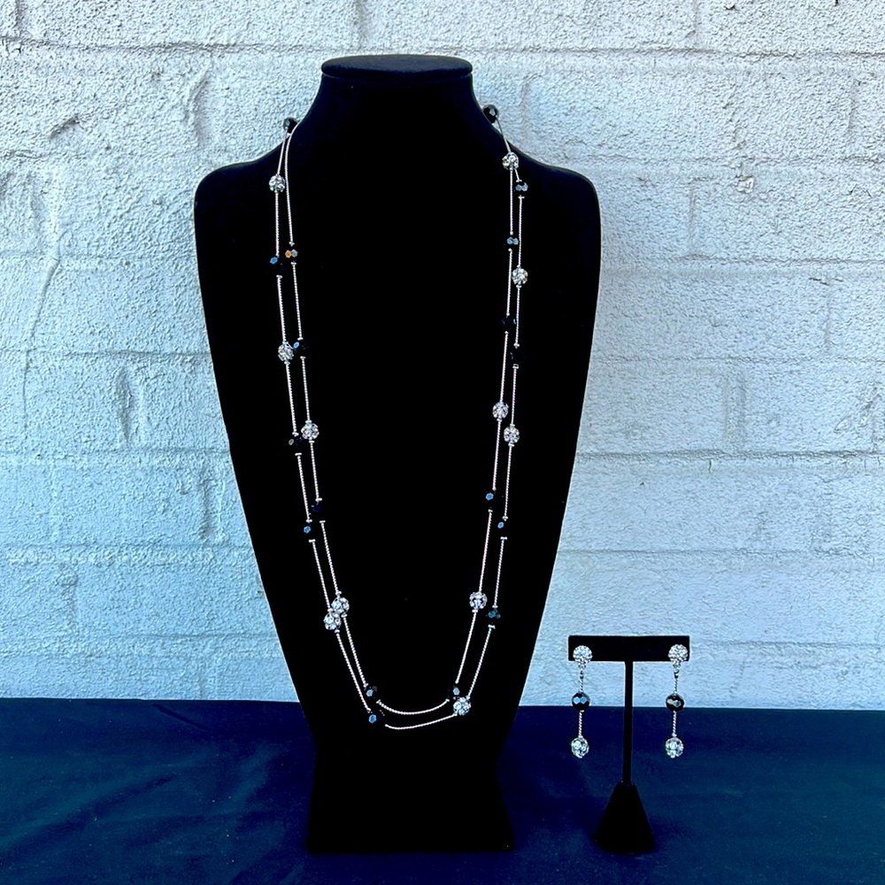 Long Beaded Necklace & Dangling Earrings Set